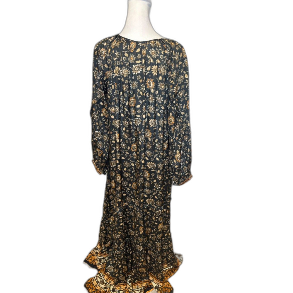 Natural Life Boho Floral Paisley Maxi Dress L Long Sleeve Tassel Tie Flowy - Picture 2 of 7